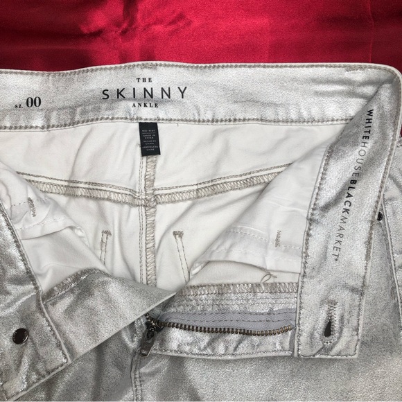 White House Black Market (WHBM) Low Rise Coated Skinny Ankle Jean Silver - Picture 3 of 9